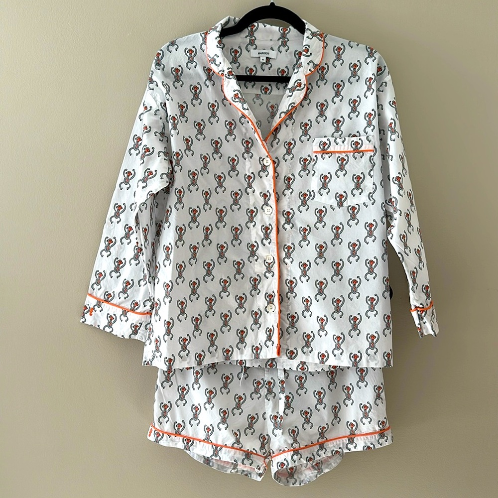 Marigot Short Pajama Set Monkey Print Sz Small Preppy Coastal Lounge Comfy Chic